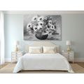 CANVAS PRINT OIL PAINTING OF SUMMER FLOWERS IN BLACK AND WHITE - BLACK AND WHITE PICTURES - PICTURES