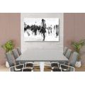 CANVAS PRINT SILHOUETTES OF PEOPLE IN A BIG CITY IN BLACK AND WHITE - BLACK AND WHITE PICTURES - PICTURES