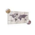 DECORATIVE PINBOARD BROWN MAP ON A WOODEN BACKGROUND - PICTURES ON CORK - PICTURES
