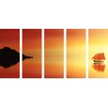 5-PIECE CANVAS PRINT ORANGE SAILBOAT - PICTURES OF NATURE AND LANDSCAPE - PICTURES