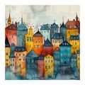 SLIKA BAJKOVITI GRADSKI KRAJOLIK - ŠARENE KUĆE - SLIKE
