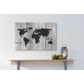 CANVAS PRINT BLACK AND WHITE MAP ON A WOODEN BACKGROUND - PICTURES OF MAPS - PICTURES