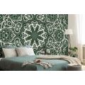 SELF ADHESIVE WALLPAPER WHITE MANDALA ON A GREEN BACKGROUND - SELF-ADHESIVE WALLPAPERS - WALLPAPERS