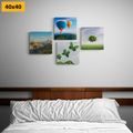 CANVAS PRINT SET HOT AIR BALLOON FLIGHT OVER THE LANDSCAPE - SET OF PICTURES - PICTURES