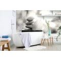 SELF ADHESIVE WALL MURAL BLACK AND WHITE STONES AND A LEAF IN A BOWL - SELF-ADHESIVE WALLPAPERS - WALLPAPERS