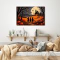 QUADRO SU TELA – STREGA SOTTO IL MANIERO AL CHIARO DI LUNA - QUADRI HALLOWEEN E HORROR - STAMPE E QUADRI
