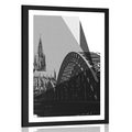 AFFICHE AVEC MONTURE ILLUSTRATION DE LA VILLE DE COLOGNE EN NOIR ET BLANC - NOIR ET BLANC - AFFICHES