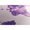 DECORATIVE PINBOARD DETAILED MAP OF THE WORLD IN PURPLE - PICTURES ON CORK - PICTURES