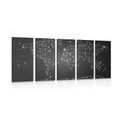 5-PIECE CANVAS PRINT BLACK AND WHITE WORLD MAP - PICTURES OF MAPS - PICTURES