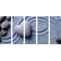5-PIECE CANVAS PRINT HEART OF STONE ON A SANDY BACKGROUND - STILL LIFE PICTURES - PICTURES