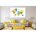 CANVAS PRINT COLORED WORLD MAP ON A WHITE BACKGROUND - PICTURES OF MAPS - PICTURES