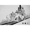 CANVAS PRINT BLACK AND WHITE CAR WITH A VINTAGE BACKGROUND - BLACK AND WHITE PICTURES - PICTURES