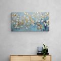 CANVAS PRINT GOLD-WHITE LEAVES ON A BLUE BACKGROUND - PICTURES OF TREES AND LEAVES - PICTURES