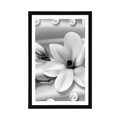 POSTER WITH MOUNT LUXURIOUS MAGNOLIA WITH PEARLS IN BLACK AND WHITE - BLACK AND WHITE - POSTERS