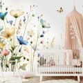 SAMOLEPÍCÍ TAPETA PASTELOVÉ KVĚTINY A LÉTAJÍCÍ MOTÝLI - ΤΑΠΕΤΣΑΡΊΑ ΜΕ ΛΟΥΛΟΎΔΙΑ - ΤΑΠΕΤΣΑΡΊΕΣ