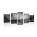 5-PIECE CANVAS PRINT MOUNTAIN LAKE REFLECTION IN BLACK AND WHITE - BLACK AND WHITE PICTURES - PICTURES