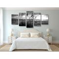 TABLEAU EN 5 PARTIES – COUCHER DE SOLEIL SUR LA PLAGE EN NOIR ET BLANC - TABLEAUX EN NOIR ET BLANC - TABLEAUX