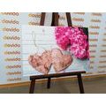 CANVAS PRINT PEONIES AND BIRCH HEARTS - VINTAGE AND RETRO PICTURES - PICTURES