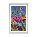 POSTER MIT PASSEPARTOUT BUNTE BLUMEN AUF DER WIESE - BLUMEN - POSTER