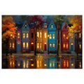 OBRAZ PODZIMNÍ VEČER V MĚSTĚ - BAREVNÉ DOMY - OBRAZY