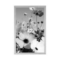 AFFICHE PRAIRIE DE FLEURS PRINTANIÈRES EN NOIR ET BLANC - NOIR ET BLANC - AFFICHES