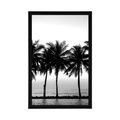 POSTER SUNSET OVER PALM TREES IN BLACK AND WHITE - BLACK AND WHITE - POSTERS