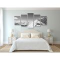 5-PIECE CANVAS PRINT SNOWY MOUNTAINS IN BLACK AND WHITE - BLACK AND WHITE PICTURES - PICTURES