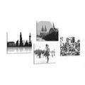 CANVAS PRINT SET URBAN BUSTLE IN BLACK AND WHITE - SET OF PICTURES - PICTURES