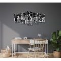 5-PIECE CANVAS PRINT ARTISTIC SKULL IN BLACK AND WHITE - BLACK AND WHITE PICTURES - PICTURES