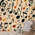 SELBSTKLEBENDE TAPETE RETRO NOTENSCHRIFT AUF BEIGEM HINTERGRUND - MUSIK FOTOTAPETEN - TAPETEN