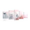 5-PIECE CANVAS PRINT DANDELION WITH ABSTRACT ELEMENTS - PICTURES FLOWERS - PICTURES