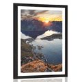 AFFICHE AVEC MONTURE PANORAMA DE MONTAGNE CHARMANT AVEC COUCHER DE SOLEIL - NATURE - AFFICHES