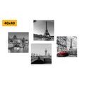CANVAS PRINT SET PARIS WITH A RETRO RED CAR - SET OF PICTURES - PICTURES