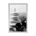 POSTER ZEN STONES WITH SEASHELLS IN BLACK AND WHITE - BLACK AND WHITE - POSTERS