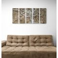 5-PIECE CANVAS PRINT ABSTRACT TREE ON WOOD IN BEIGE DESIGN - PICTURES OF TREES AND LEAVES - PICTURES