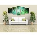 5-PIECE CANVAS PRINT MANDALA WITH A GALACTIC BACKGROUND IN SHADES OF GREEN - PICTURES FENG SHUI - PICTURES