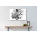 CANVAS PRINT WOMAN WITH PAINTED FLOWERS IN BLACK AND WHITE - BLACK AND WHITE PICTURES - PICTURES