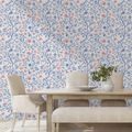 TAPETE BLAUE UND ROSA BLUMENÄSTE - GEMUSTERTE TAPETEN - TAPETEN