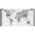 DECORATIVE PINBOARD DETAILED MAP OF THE WORLD IN BLACK AND WHITE - PICTURES ON CORK - PICTURES