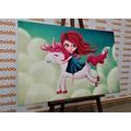 CANVAS PRINT LITTLE GIRL WITH A UNICORN - CHILDRENS PICTURES - PICTURES