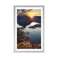 AFFICHE AVEC MONTURE PANORAMA DE MONTAGNE CHARMANT AVEC COUCHER DE SOLEIL - NATURE - AFFICHES