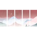 5-PIECE CANVAS PRINT MOON OVER PASTEL MOUNTAINS - PICTURES OF NATURE AND LANDSCAPE - PICTURES