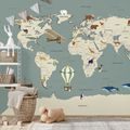 SAMOLEPÍCÍ TAPETA ILUSTROVANÁ MAPA SVĚTA SE ZVÍŘATY - DĚTSKÉ TAPETY - TAPETY