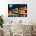OBRAZ BAREVNÁ NOC NAD MĚSTEM - BAREVNÉ DOMY - OBRAZY