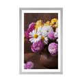 POSTER MIT PASSEPARTOUT STILLLEBEN MIT HERBSTLICHEN CHRYSANTHEMEN - BLUMEN - POSTER