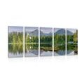 QUADRO IN 5 PARTI PANORAMA DI MONTAGNA VICINO LAGO - QUADRI DI NATURA E PAESAGGIO - QUADRI