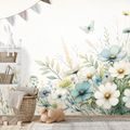 TAPETE PASTELLWIESENBLUMEN UND FLIEGENDE SCHMETTERLINGE - TAPETEN MIT BLUMENMOTIVEN - TAPETEN