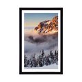 AFFICHE AVEC MONTURE LE KRKONOŠE DANS UNE COUVERTURE DE NEIGE - NATURE - AFFICHES