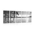 IMPRESSION SUR TOILE EN 5 PARTIES COUCHER DE SOLEIL SUR LE LAC EN NOIR ET BLANC - IMPRESSIONS SUR TOILE NOIR ET BLANC - IMPRESSION SUR TOILE