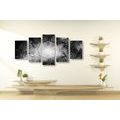 5-PIECE CANVAS PRINT MANDALA WITH A GALAXY BACKGROUND IN BLACK AND WHITE - BLACK AND WHITE PICTURES - PICTURES